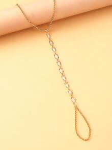 1pc Circular Finger Chain Bracelet, Unique Design, Vacation Style Metal Hand Chain, Minimalist & Fashionable Accessory - Gold - View 4
