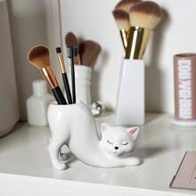 1 pièce Porte-pinceau de maquillage avec design mignon de chat de dessin animé - Multicolore - Voir 7