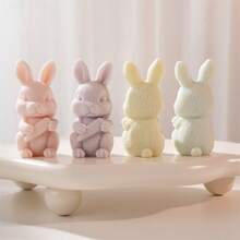 复活节兔子手拿胡萝卜硅胶模具，兔子树脂硅胶模具，大豆蜡模具，复活节家居装饰兔子蜡烛模具 - 粉色 - 查看 10
