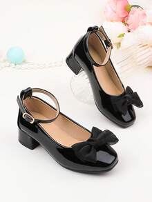 Mädchen Mode schwarze einfache Schleife Riemen Schnallen Anzugschuhe, geeignet für formelle Anlässe, Partys, Hochzeiten, Aufführungen, Ballett, Prinzessin Stil, bequem und vielseitig für Kleinkinder, kleine Mädchen und große Mädchen - Schwarz - Übersicht 2