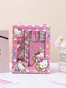 6pcs/Set Hello Kitty Cartoon Ruler, Pencil Sharpener, Eraser, Notebook Stationery Set, Creative Drawing & Office Supplies, Kitty Cat Stationery Gift Set (Some Accessories May Be Random) (Packaging Design Is Random) - Multicolor - View 3