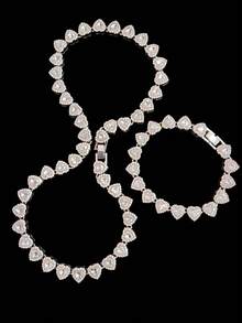 Unisex Hip-Hop Heart Necklace, 10mm Heart-Shaped Crystal Pendant Necklace, Fashionable Classic Retro Punk Necklace, Women's Necklace Jewelry Set, Suitable For Party Or Daily Wear, Valentine's Day Gift - Yellow Gold - View 3