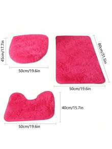 3pcs Bathroom Rug Set, Modern Multi-Functional Bathroom Mat Set - Soft & Comfortable Bathroom Carpet, Anti-Slip, Quick Drying, Machine Washable, Suitable For Bedroom, Bathtub, Bathroom Floor, Shower Room - Hot Pink - View 9