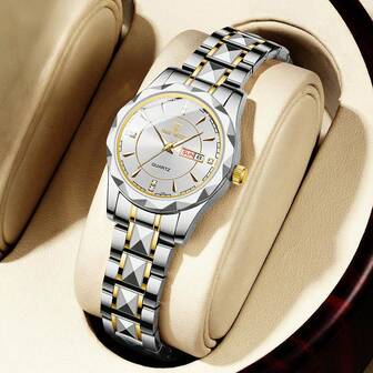 NARY 1pc Women's Quartz Watch, Elegant Casual Fashion Calendar Date Display Waterproof Steel Band, Suitable For Daily Life And Party Occasions