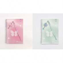 A5 螺旋笔记本 + 蝴蝶圆珠笔，带双线圈 - 每本 60 页，优雅的情书和蝴蝶设计，横格纸日记本，可作为礼物、女孩日记本、办公室或学校用品 - 彩色 - 查看 16