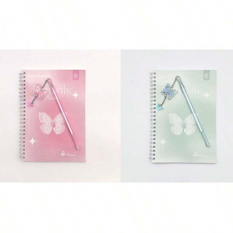 A5 Spiral Notebook + Butterfly Ballpoint Pen, With Double Coils - 60 Pages Per Book, Elegant Love Letter And Butterfly Design, Lined Paper Diary Notebook, Ideal As Gift, Girls' Journal, Office Or School Supplies - Multicolor - View 16