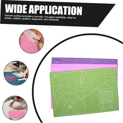 1 tấm thảm cắt hai mặt, khổ A3/A4/A5, dày 3mm, có khả năng tự phục hồi, kích thước nhỏ gọn, phù hợp cho làm sổ lưu niệm, ghép vải, nghệ thuật vải, may vá và các dự án thủ công khác. Cũng có thể được sử dụng như thảm khắc dấu cao su, đồ dùng văn phòng phẩm và trường học, tấm lót cắt thủ công, nghệ thuật giấy, gốm sứ, v.v.