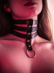4pcs/2pcs/1pc Punk Gothic Style Necklace, Women's Lingerie Accessory, Adjustable Faux Leather Choker Necklace - Black - View 10