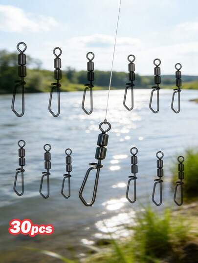 GOTURE Fishing Dual Bearing Copper Core Fishing Swivel, Dual Swivel Connector Angled Design, 30pcs/ Pack Quick Detachable Coastal Lock Buckle