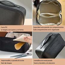 Bolsa de Cosméticos de Viaje de Gran CapacidadCosmetiquera de Piel para Mujeres Neceser de Viaje Impermeable Bolsa de Cosméticos Multifuncional para Mujer con Asas y Compartimentos PU Negro - PUNegro - Ver 2