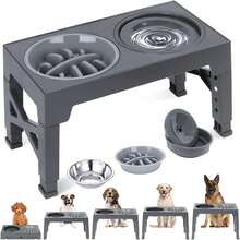 SHIXIONG Cuencos elevados para Perros,Comedero Elevado para Perros con comedero Lento,Plegable,5 Alturas Ajustables,Comederos para Perros pequeño, Mediano y grande, Gatos, Todo Tipo de Mascotas - 1L - Ver 1