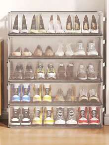 1pc Modern Transparent PVC Shoe Box With 2 Windows And Mesh Sides - Under Bed Storage Use, Suitable For Sneakers And High Heels, Multi-Functional Durable Rectangular Shoe Rack, Sturdy Structure