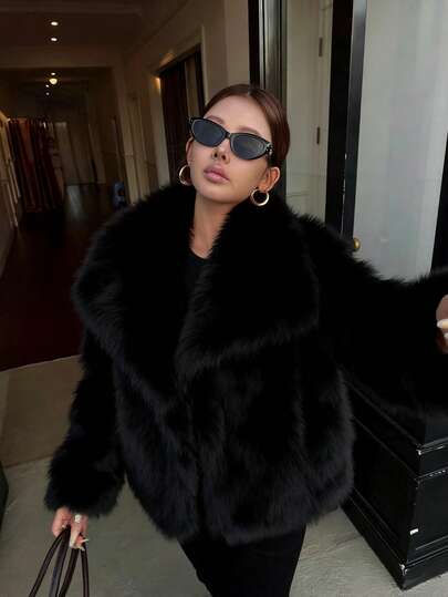 Seelio Autumn/Winter New Thick Faux Fur Collar Faux Fur Lined Mid-Length Fashionable Fur Coat