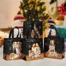 4/8pcs Assorted Reusable Christmas Gift Packaging Bags With Handles, Non-Woven Fabric Party Gift Bags - Multicolor - View 3