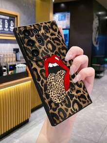 Cheetah,Leopard Print 1pc Leopard Tongue UV Printed Anti-Drop Phone Case Compatible With Apple - Black - View 4