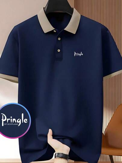 Pringle Of Scotland Printed Men's Summer Short Sleeved Shirt, Fashionable Lapel Polo Shirt, Skin Friendly Breathable Casual Business Polo Shirt, Comfortable Summer Style