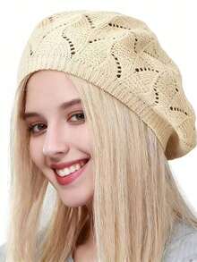1/2pcs Women Knitted Casual Everyday Beret Hat, Solid Color Fashion Versatile Cap,Summer,Beach - Multicolor - View 2
