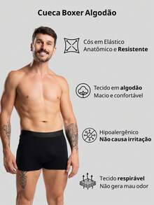 Set Of 6 Men's Boxer Briefs, Premium Cotton, Comfortable For Adults - Black - View 3