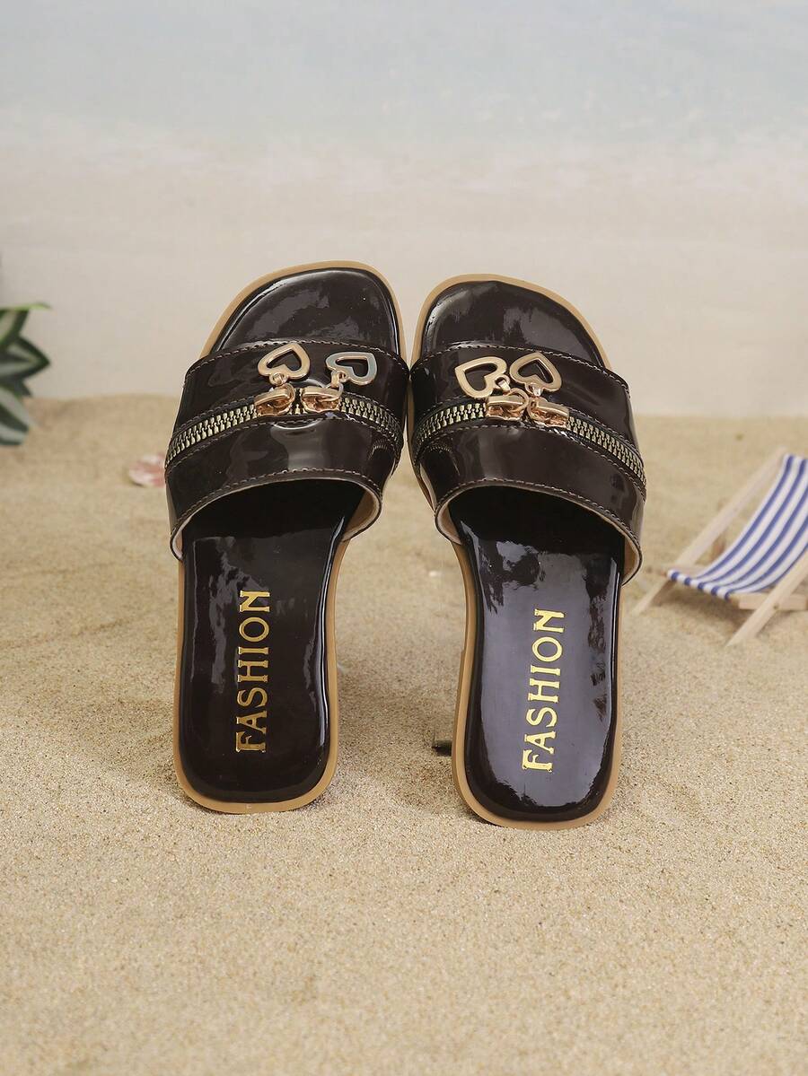 1 Pair Children's Minimalist PU Flat Casual Slippers, Suitable For Summer