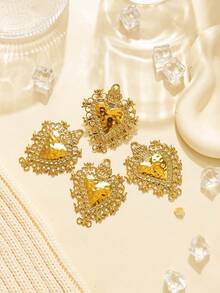 1pc/Pack 304 Stainless Steel Hollow Floral Edged Exaggerated Big Heart Shaped Accessory, Fashion Versatile DIY Jewelry Material - Lace Heart Accessories - View 3