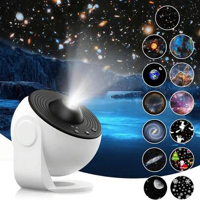 Projetor de céu estrelado, luz noturna com céu estrelado em formato de disco galáctico, ideal para tetos de quartos infantis e salas de estar, com rotação de 360° e temporizador.