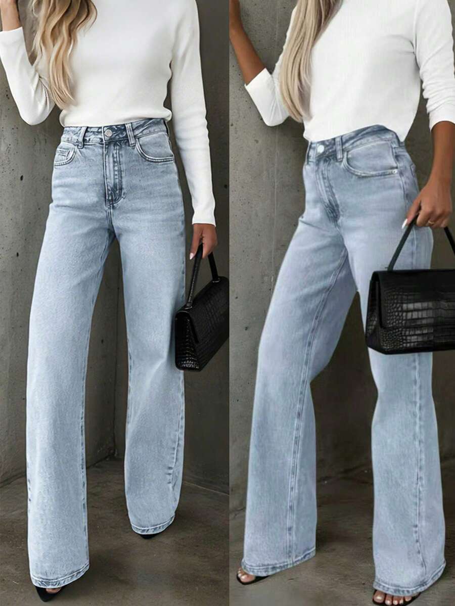 万圣节加大码牛仔裤，女士秋冬口袋休闲百搭直筒牛仔裤