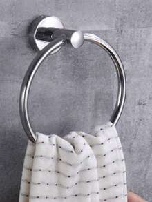 1pc Paper Hand Towel Toilet Adhesive Wall Mount Holder Self Adhesive Bathroom Towel Holder Chrome Towel Rings For Bathrooms, Round Punch-Free Stainless Steel Towel Ring, Black Bathroom Toilet Towel Hanger, Hanging Ring