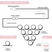 LED化妆镜灯，USB 5V触摸感应可调光化妆灯，专业美容照明，适用于梳妆台、浴室、卧室，三种色温可调，无频闪，自然白光（可伸缩电源线），可选2/6/10/14个灯泡，白色/粉色 - Makeup Mirror Lights(Stepless Dimmable) - 查看 12