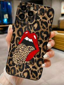 Cheetah,Leopard Print 1pc Leopard Tongue UV Printed Anti-Drop Phone Case Compatible With Apple - Black - View 2