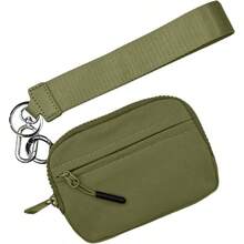 Cartera con llavero para mujer, Cartera con llavero para mujer - Monederos Mujer, Cartera de nailon impermeable para tarjetas de crdito, estuche compacto con cremallera y correa de mano para - Verde - Ver 7