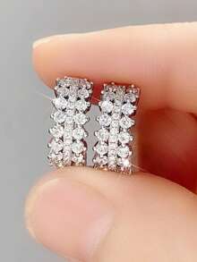 1 Pair Elegant Cubic Zirconia Earrings, Suitable For Women, Suitable For Weddings, Engagements, Anniversaries, Parties, Valentine's Day And Other Occasions
