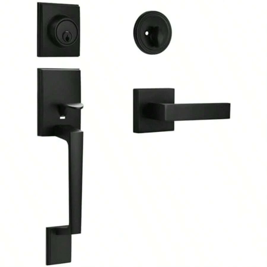 Matte Black Front Door Handle And Single Cylinder Deadbolt Combo Set Black Exterior Door Lever Heavy Duty Modern Front Door Lock Set Reversible For Right Left - 黑色 - 查看 1