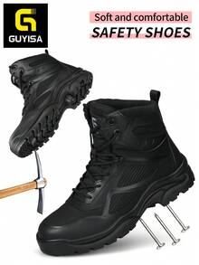 Women's Upgraded Thick Waterproof High-Top Protective Shoes, Tactical Boots With European Standard Steel Toe Cap, Anti-Smash, Anti-Puncture, Soft Rubber Sole, Fashionable Work Functional Boots