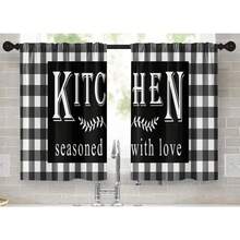 1pc/2pcs Farmhouse Rustic Kitchen Window Curtains Valance, Wooden Vintage Window Valance Curtain With Grey/Teal/Black Kitchen Design Curtains, Polyester Small Cafe Drapes For Festival Holiday Anniversary Gifts Housewarming Gifts, Window Treatment Short Curtain For Living Room Bedroom Bathroom Farmhouse Kitchen Decor, Rod Pocket, Machine Washable - 鄉村廚房 2 - 查看 6