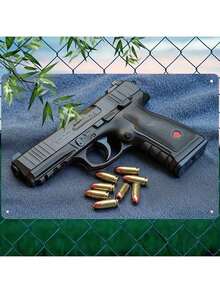 1pc Vintage 17 Caliber Handgun & Bullet Design Metal Sign, Funny Metal Poster, 2D Flat Printing Multi-Purpose Metal Decor, Pre-Drilled Holes For Easy Hanging, Suitable For Room, Home, Kitchen, Office, Garden, Outdoor, Bedroom, Living Room, Cafe, Restaurant, Garage, Bar Decoration - Multicolor - View 2