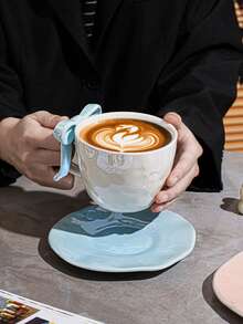 [2026 New] Pearl Glaze Coffee Cup & Saucer Set, Butterfly Shaped Mug, Exquisite Ripple Ceramic Cup, Smooth And Easy To Clean, Creative Dessert Plate, Saucer, Milk Tea Cup, Elegant Nordic Style Ripple Design With Handle, Suitable For Coffee/Snacks/Cake/Nuts/Desserts, An Excellent Gift. - Nhiều màu - Xem 6