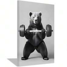 1pc 2d Flat Framed Canvas Wall Art - Bear Lifting Barbells Gym Poster, Modern Fitness Animal Artwork, Vertical Contemporary Decor For Living Room, Bedroom, Office, Kitchen, Bathroom, Dining Room - Unique Gift Idea - 綠色 - 查看 2