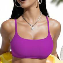 Top Gym Bandeau Double With Removable Padding, Thin Straps, Zero Transparency, Fashion Colors - Rose Red - View 1