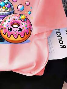 Tween Girl Cartoon Print Loose Fit Short Sleeve Top - Pink - View 5