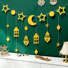 1 Set Decorazione Pendente in Tessuto Non Tessuto a Forma di Luna Crescente e Stelle per Festa di Ramadan - Dorato - Visualizzare 6