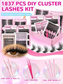 1837PCS Individual Lash Clusters Large Capacity , D Curl Lash Clusters Multiple Styles Mixed 10-16mm DIY Lash Clusters Natural Look&Extra Thick&Wispy&Ultra Soft&Super Light Reusable Individual Segmented False Eyelashes Eyelash Extension Kit Suitable For Travel - Nhiều màu - Xem 4