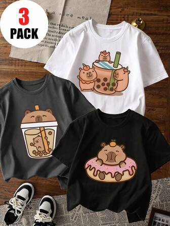 3件装女童休闲印花圆领短袖T恤，夏季学生童装 - Carpe Diem印花T恤为每个孩子带来欢乐和幸福！