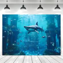 1件鲨鱼水下摄影背景布 - 海洋主题横幅，适用于生日派对装饰和水族馆拍照亭 - 彩色 - 查看 13