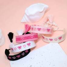 1pc Vintage Embroidered Bow & Heart Handmade Braided Boho Bracelet, Suitable For Valentine's Day, Everyday, Party, Friends, Travel, Wedding - Bow Heart - View 7