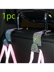 闪亮水钻汽车后座头枕挂钩 - 时尚车载钱包包挂件，配有可调节肩带 - 男女皆宜的奢华汽车内饰配件，完美适用于手提包、钱包和购物袋