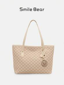 Fashionable Geometric Pattern Foldable Tote Bag, Large Capacity, Suitable For Girls And Women For Shopping, Commuting And Travel, Retro Style Handbag/Backpack - White - View 10