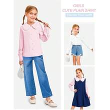 Collar Shirt Classic Long Sleeve Button Down Uniform Shirts Soft Blouse Tops - 9-10 Years + White - View 7