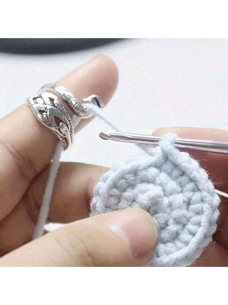 可调节编织环套装：钩针环、编织环、绕线器，适用于手工制作，钩针绕线环，编织工具，精致可调节孔雀环，动物造型钩针环，简约复古泰式银3D环