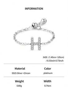 方晶鋯石字母裝飾銀婚戒適合女士新娘婚禮精細首飾類