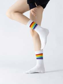 1 pereche șosete de yoga pentru femei, în culorile curcubeului, toamna, retro, Pilates, interior, anti-alunecare, profesionale, podea, șosete sport de agrement